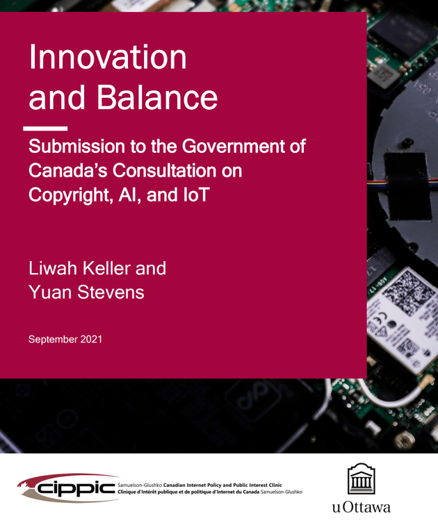 Cover of Submission to the Government of Canada’s Consultation on Copyright, AI, and IoT 